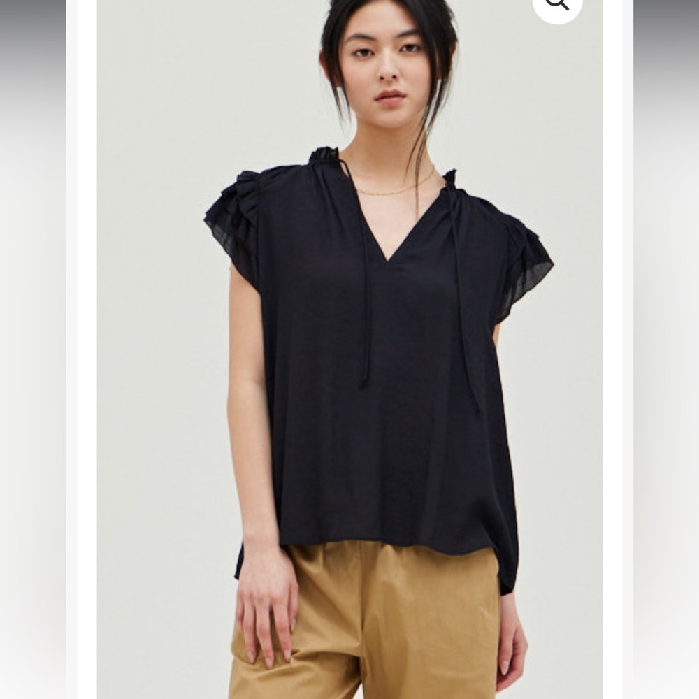 Grade & Gather Black Sheer Boho Blouse‎ Flutter Sleeve Peasant Top S
